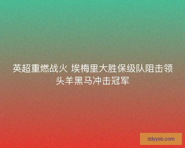 英超重燃战火 埃梅里大胜保级队阻击领头羊黑马冲击冠军